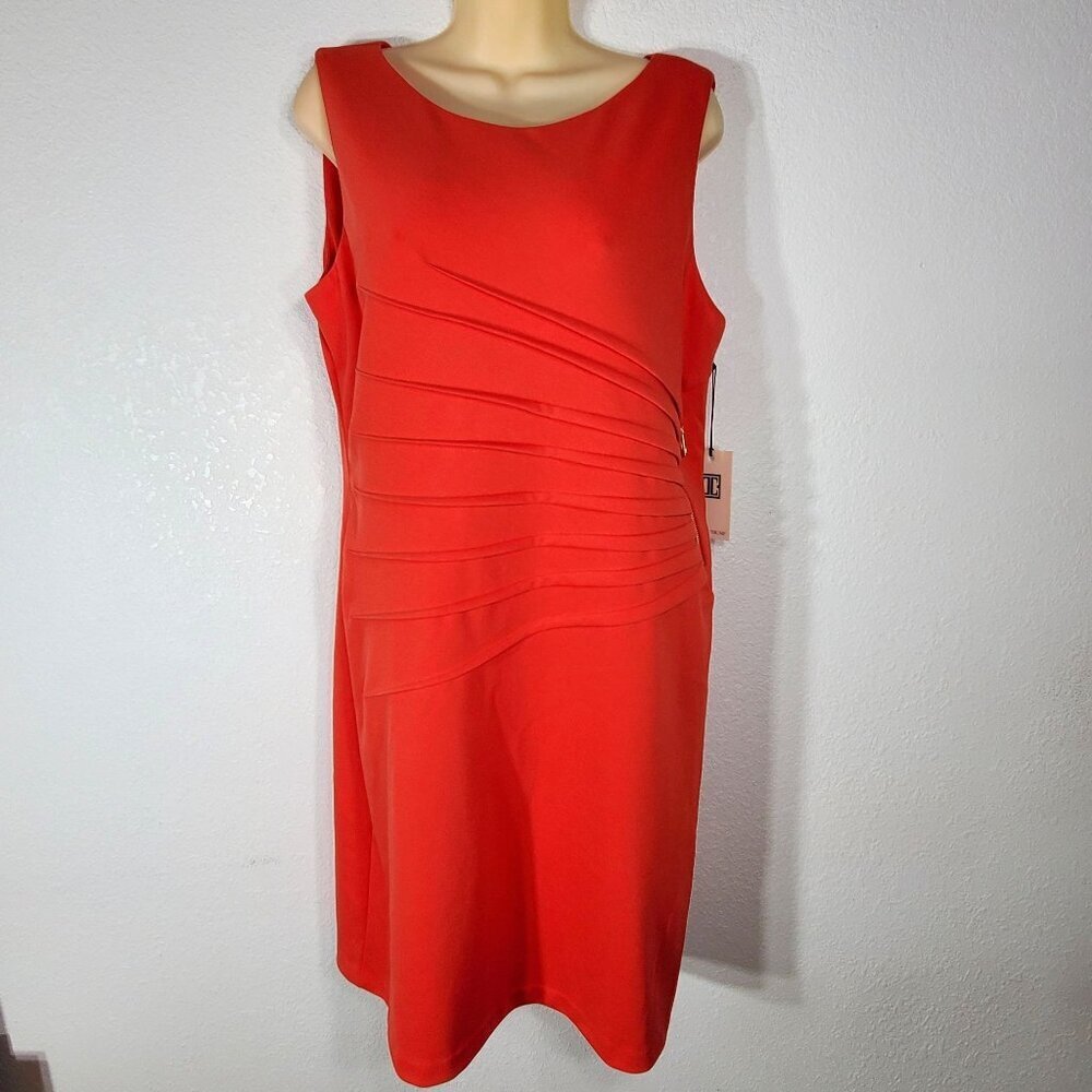 NWT Ivanka Trump Size 16 Sheath Dress Orange Starburst Sleeveless - Picture 2 of 12